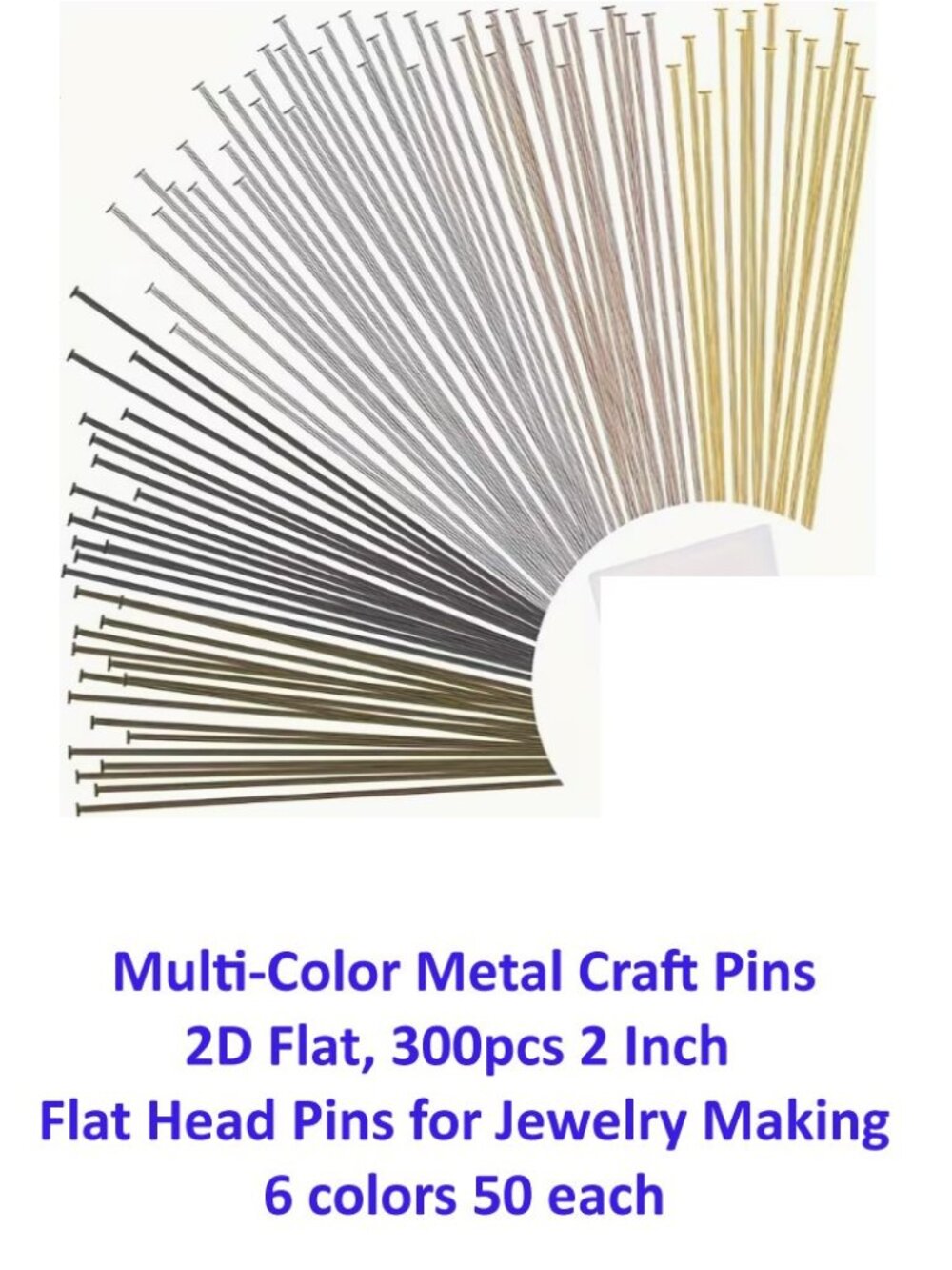 Multi-Color Metal Craft Pins 2D Flat, 300pcs 2 Inch 6 colors